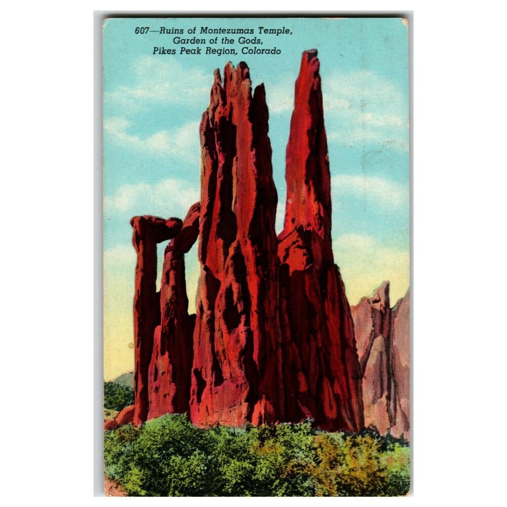 1956 Garden of the Gods Montezuma's Temple Postcard Colorado Springs CO